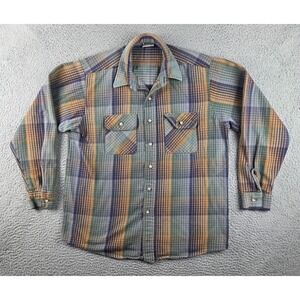 Vintage 5 Five Brother Checkered Plaid Button Up Flannel Shirt Mens L Tallman